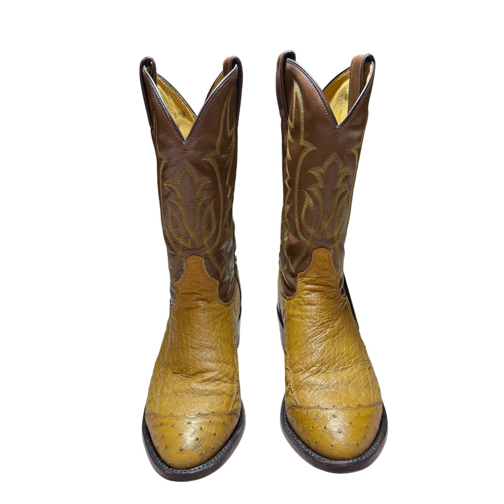 VTG Tony Lama Exotic Ostrich Brown Leather Cowboy Boots Mens 9 Western Festival